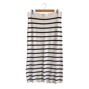 Striped Maxi Skirt Black Cream Slit Back L